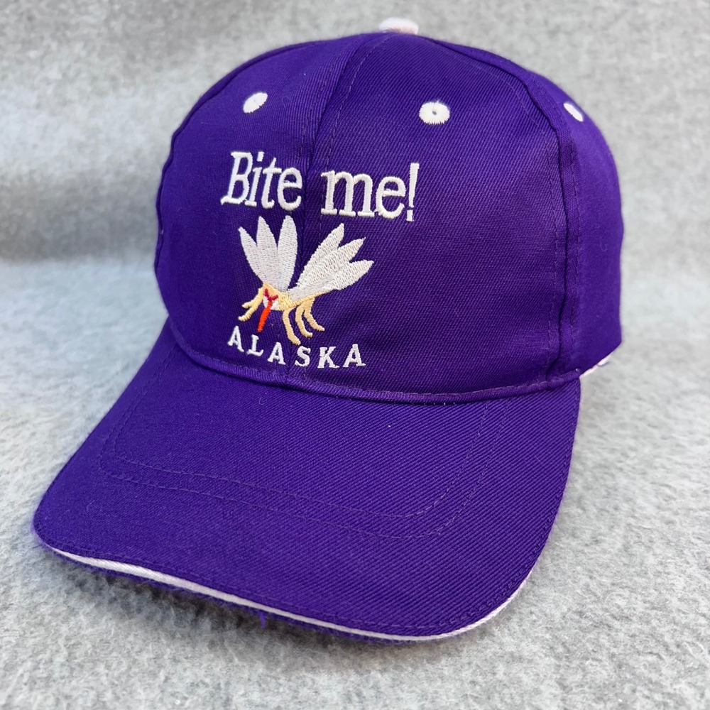 Bite Me Alaska Mosquito Unisex Purple Arctic Gear Baseball Hat Souvenir OSFM